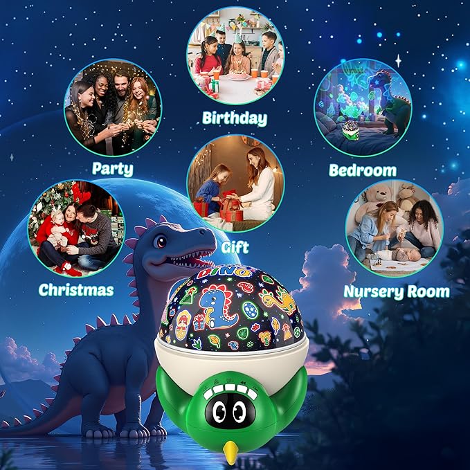 Dinosaur Night Light Projector for Kids Green Dino Toys for Boys, Star Night Lights with Music and Timer, 17 Mode Color Changing Lamp with Remote, Christmas Birthday Gift for Baby Girl Boy