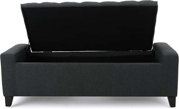 Christopher Knight Home Hikaru Fabric Storage Ottoman, Dark Grey Dimensions: 20.50”D x 51.00”W x 17.00”H