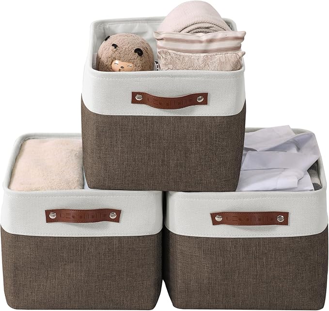 DECOMOMO Storage Baskets for Shelves - Fabric Closet Organizers and Storage Bins, Perfect Baskets for Organizing Closet Toys Nursery (Brown and White, XL - 3 Pack)