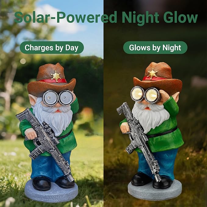 Funny Garden Gnomes Statue Outdoor Decor, Solar Telescope Gnome Decorations for Yard, Lawn, Patio, Porch, Fathers Day Birthday Housewaming Gifts for Dad, Men, Husband, 10.6 Inch, Resin