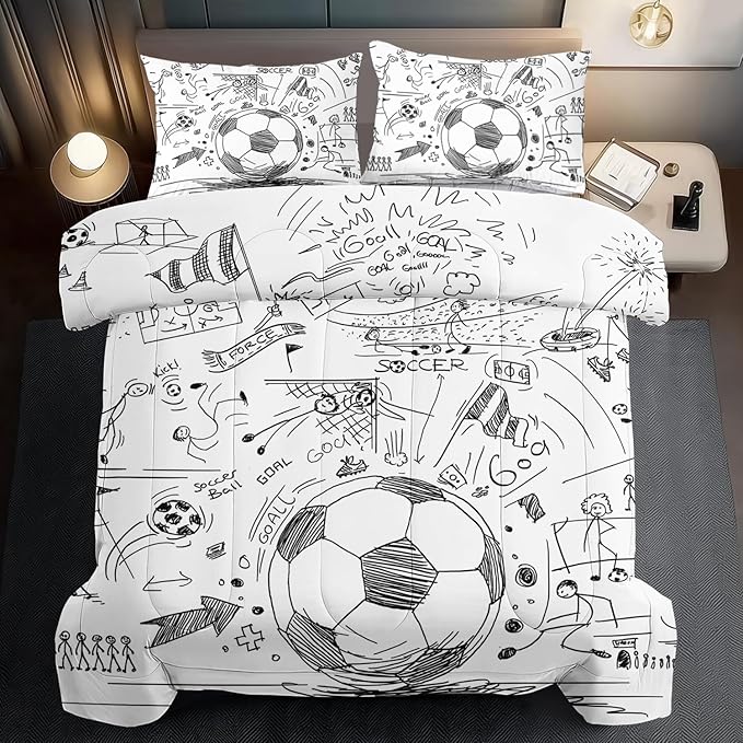 Football Sports Comforter Sets for Boys Queen,Soccer Comforter Sport Bedding for Boys Room,Gaming Bed Soccer Bedding Queen Set,Games Quilt Bedroom Bed Decor Kids and Teen