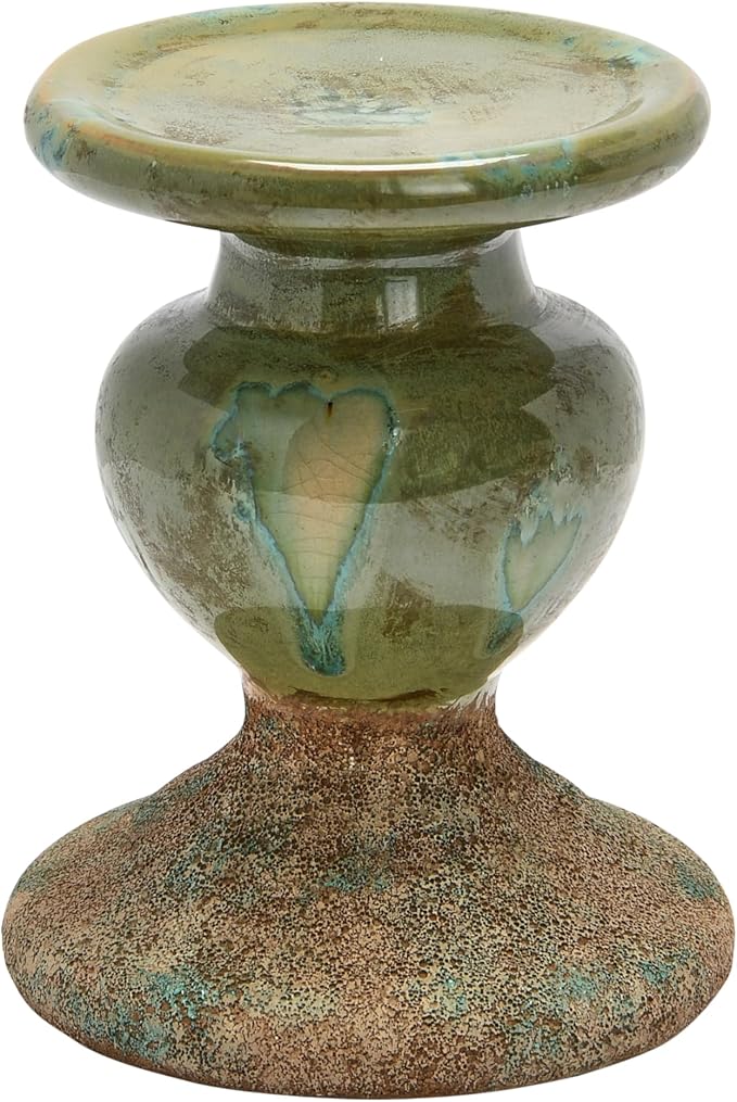 Creative Co-Op 2-Tone Sculptural Terracotta Pillar Candle Holder, Distressed Green
