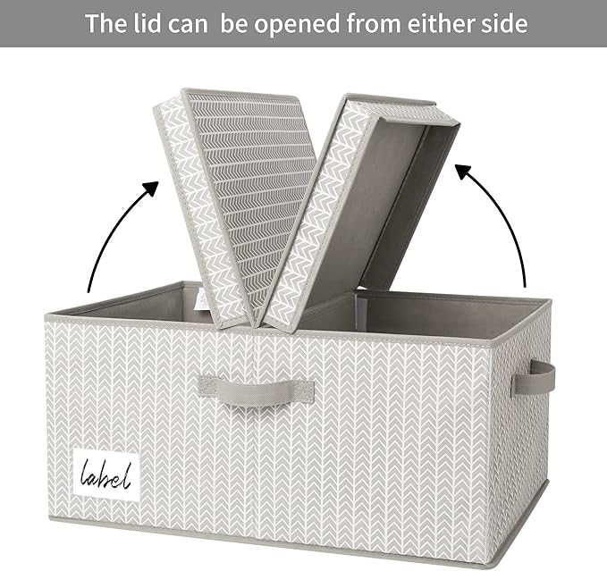 GRANNY SAYS Closet Storage Bins with lids, Fabric Storage Box with Lid, Clothes Bins Storage for Closet, Shelf Baskets for Living Room Wardrobe Shelves, Jumbo, Gray/White, 1-Pack