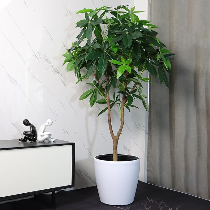 Dexceder 15x14 Self Watering Planter with Wheels Indoor Outdoor, Inner Pot Design, Thickened Large Floor Standing Flower Plant Pot with Water Level Indicator (White Matte)