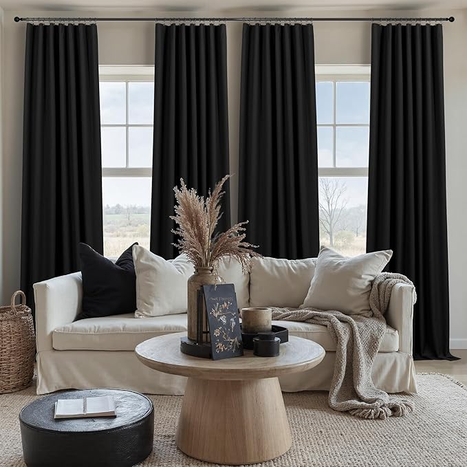 102 Inch Curtains Black Out Linen Blackout Curtains for Bedroom Aesthetic 2 Panel Long Drapes Large Window Sun Light Blocker Custom Made Size Thermal Insulated Curtains for Living Room 52x102 Length