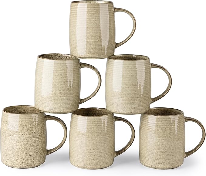 GBHOME Large Coffee Mugs Set of 6, 18oz Handmade Ceramic Coffee Mugs Set with Gradient color for Latte/Tea/Beer/Hot Cocoa, Dishwasher & Microwave Safe, Khaki