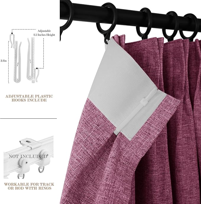 100% Blackout Linen Textured Drapes for Bedroom Pinch Pleated Curtains for Track System Portable Drapery for Sliding Glass Door/Storage/Space Room Divider, 70" Wx102 L, 1 PC, Lilac