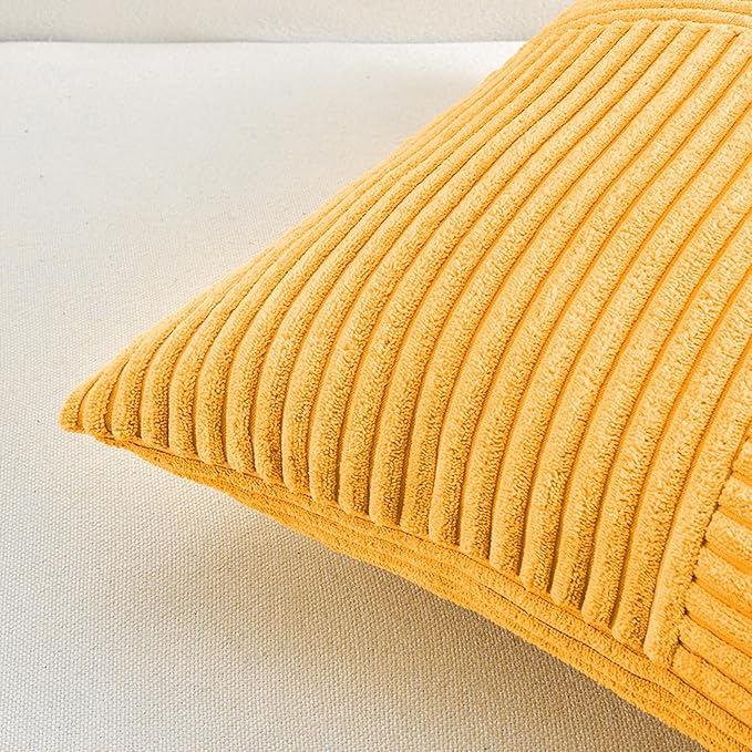 Fancy Homi 2 Packs Gold Yellow Euro Decorative Throw Pillow Covers 26x26 Inch for Couch Bed Sofa, Rustic Farmhouse Boho Home Decor, Soft Corss Corduroy Patchwork Textured Square Cushion Case 66x66 cm
