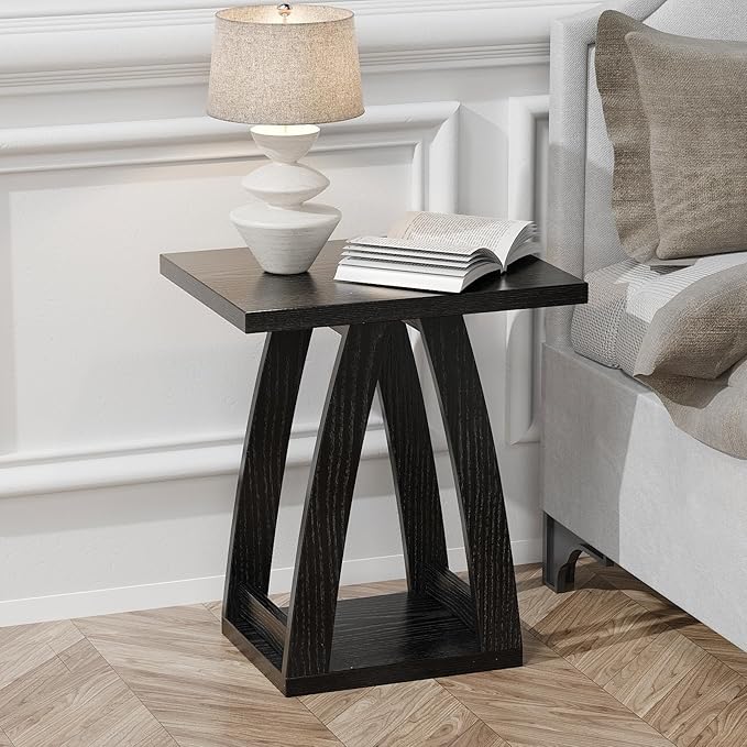 End Tables Living Room, Side Table Beside Sofa, Nightstand for Bedroom, Couch Side Table with Shelf, Modern End Table for Living Room, Black End Table
