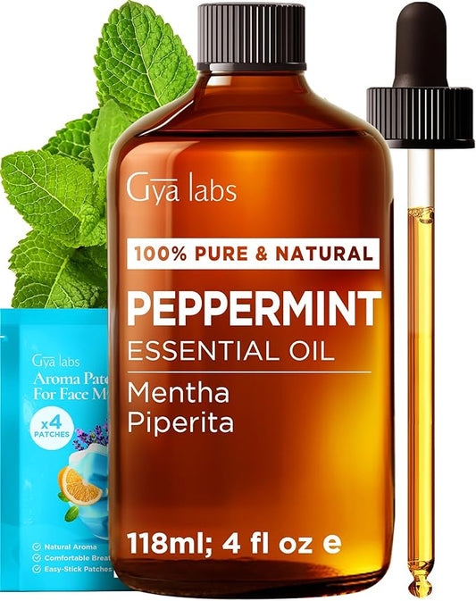 Gya Labs Peppermint Essential Oil for Diffuser & Hair - Huge 4 Fl Oz - 100% Pure Natural Peppermint Oil for Skin, Face, Body, Self-Care, Aromatherapy & Candle Making Scent