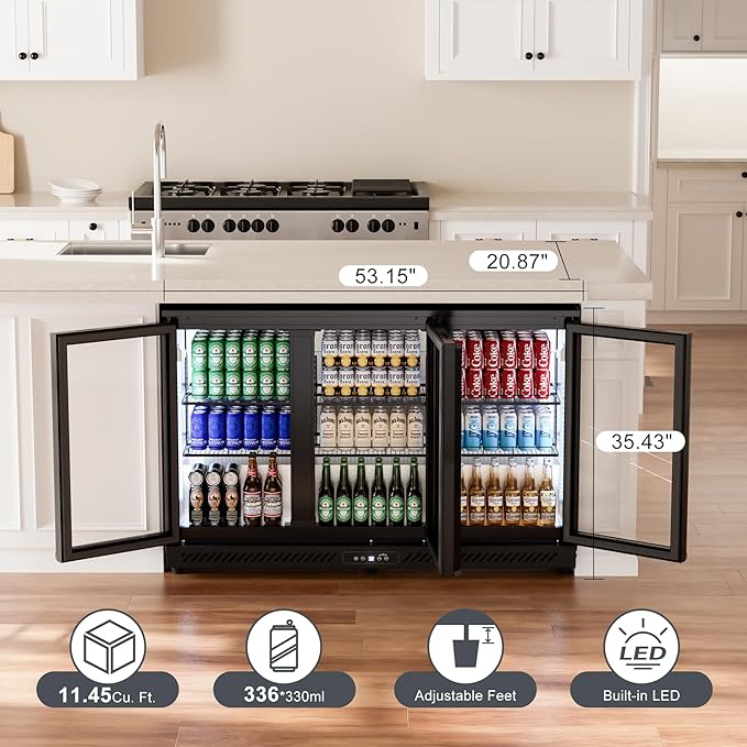 COTLIN 12.45 Cu.Ft Back Bar Beverage Cooler with Low-E Glass Auto Defrost – 3 Door Commercial Under Counter Fridge for Beer, Soda, Wine– Triple Fan Cooling, ETL NSF Approved