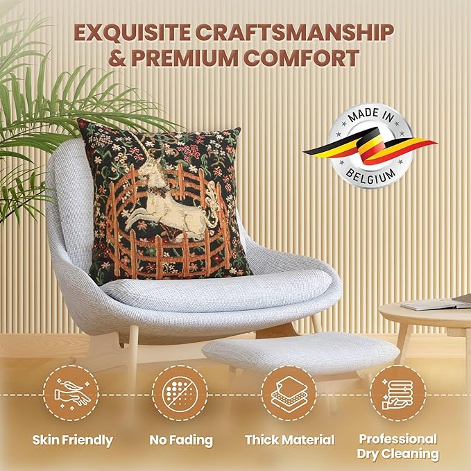 Charlotte Home Furnishings Couch Pillow Covers 16X16 in, Unicorn Decorative Throw Pillow Covers, Belgian Square Tapestry Cushion Case, Living Room Bed Sofa Home Decor, Soft Cotton Jacquard Woven