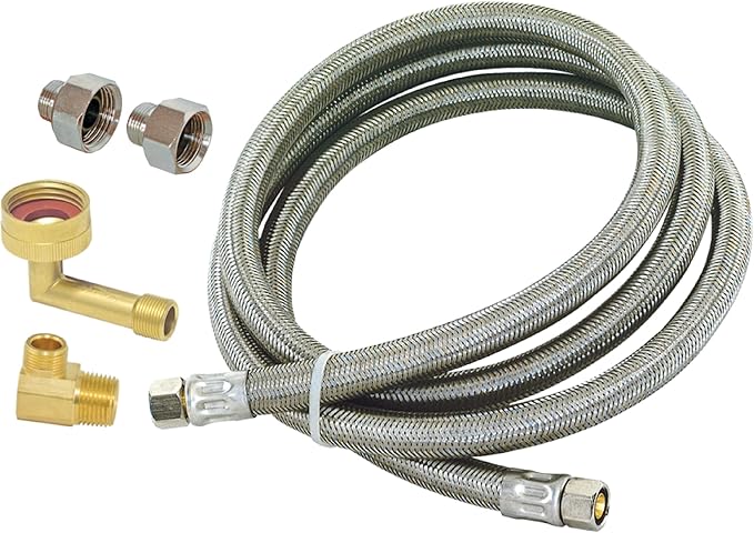 Eastman Dishwasher Installation Kit, 12 Foot Hose with Adapters, 3/8 Inch MIP x 3/4 Inch FHT Elbows, Braided Stainless Steel Connectors, 69008