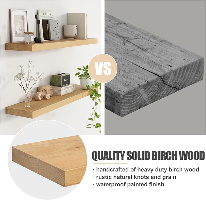 Floating Shelves for Wall, USA-Sourced Brich Wood 55 Inch Long Wall Shelves, Natural Wooden Mounted Picture Ledge Shelf, Nursery Book Storage Shelf Kids Bookshelf, Display Shelf for Bathroom