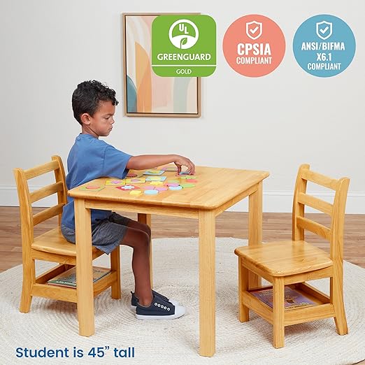 ECR4Kids Three Rung Ladderback Chair with Storage, 12in Seat Height, Classroom Seating, Honey, 2-Pack