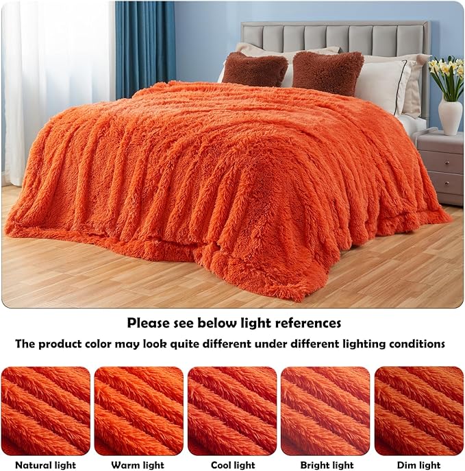 GONAAP Fuzzy Faux Fur Throw Blanket Orange Super Soft Cozy Plush Fuzzy Shaggy Blanket for Couch Sofa Bed (Orange, Throw(50"x60"))
