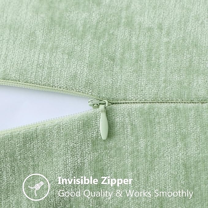 decorUhome Chenille Soft Throw Pillow Covers 26x26 Set of 2, Farmhouse Velvet Neutral Decorative Euro Pillow Covers with Stitched Edge for Couch Sofa Bed Home Decor, Sage Green