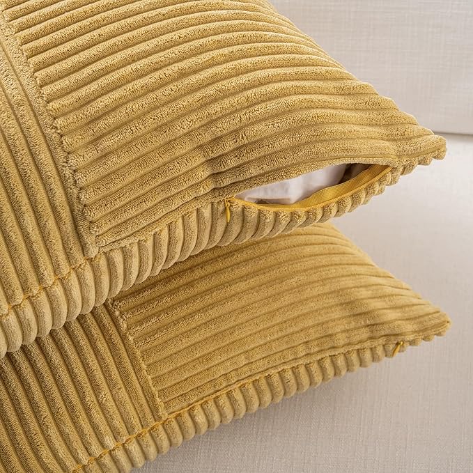 Fancy Homi 2 Packs Mustard Yellow Long Lumbar Decorative Throw Pillow Covers 12x24 Inch for Couch Bed, Rustic Farmhouse Boho Home Decor, Soft Striped Corduroy Rectangle Accent Cushion Case 30x60 cm