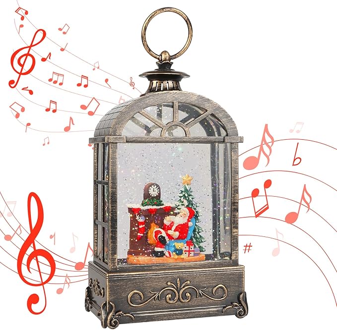 Christmas Snow Globes Lantern,Musical Snow Globe,Christmas Decorations Indoor for Home,Battery Or USB Powered,with 6 Hour Timer,Christmas Lantern for Festival Decoration,Santa Claus