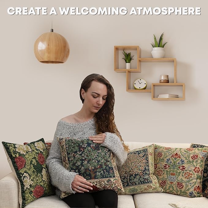 Charlotte Home Furnishings Throw Pillow Covers 16x16 in, Single Stem Decorative Couch Pillow Cover, Boho Decor European Tapestry Cushion Cases, Living Room Cozy Home Decor, Jacquard Woven Soft Cotton