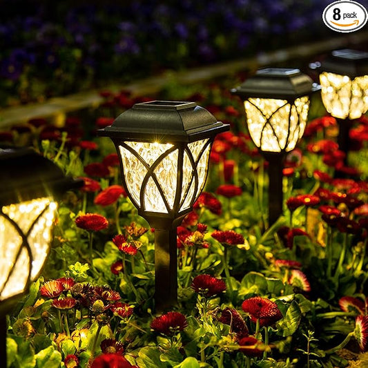GIGALUMI Solar Lights Outdoor Waterproof, 8 Pack LED Solar Garden Lights, Outdoor Decorations, Garden Decor for Yard, Patio, Landscape, Planter, Walkway (Warm White)