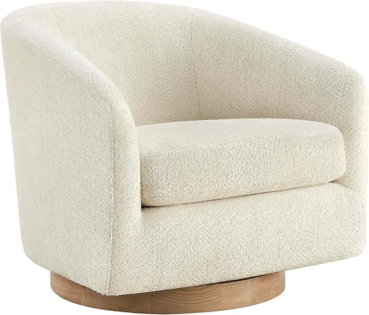 CHITA Swivel Accent Chair, FSC Certified Upholstered Fabric Barrel Chair for Living Room, Fully Assembled, Cream