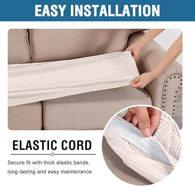 H.VERSAILTEX Super Stretch Individual Seat Cushion Covers Sofa Covers Couch Cushion Covers Slipcover Sets Thick Jacquard Textured Twill Fabric (1 Piece Sofa Cushion Cover, Ivory)