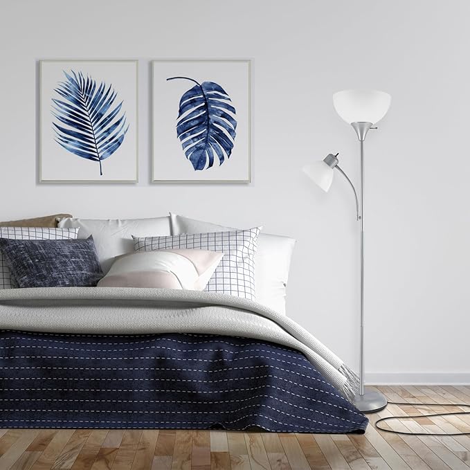 GLOBE Electric 67134 72" Torchiere Floor Lamp and Adjustable Reading Light, Silver, Frosted Shade, Dual Rotary Switch, 3-Step Dimming, Modern Lighting for Living Room or Office, Timeless