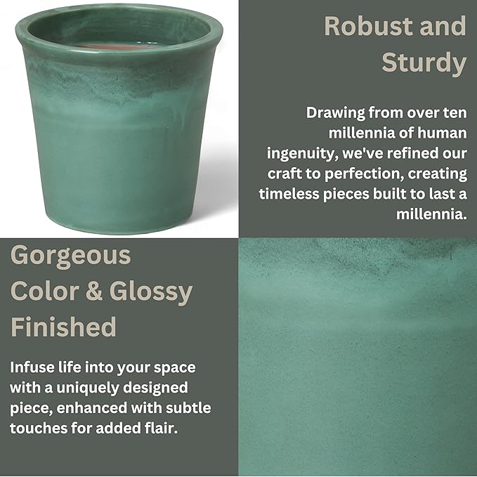 Emissary Round Stoneware Planter (Parent SKU 12012) (Green, 13" D x 12" H)