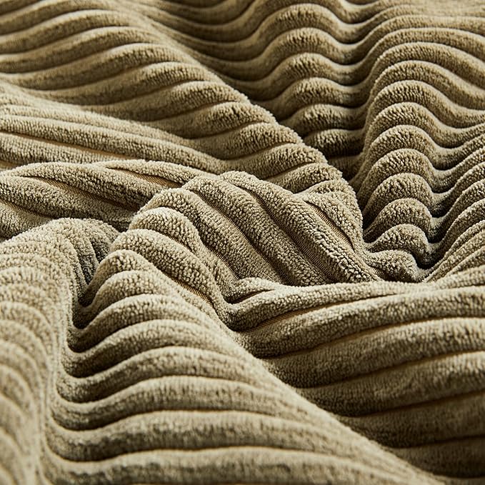 Fancy Homi 2 Packs Olive Green Lumbar Decorative Throw Pillow Covers 14x24 Inch for Couch Bed, Farmhouse Boho Home Decor, Soft Striped Corduroy Rectangle Accent Cushion Case 35x60 cm