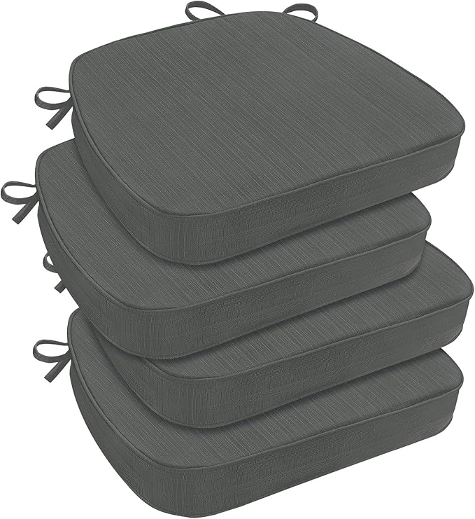downluxe Chair Cushions for Dining Chairs, Waterproof Kitchen Chair Pads, Non-Slip Dining Seat Cushion with Ties, 17" x 16" x 2.5", Dark Grey, 4 Pack