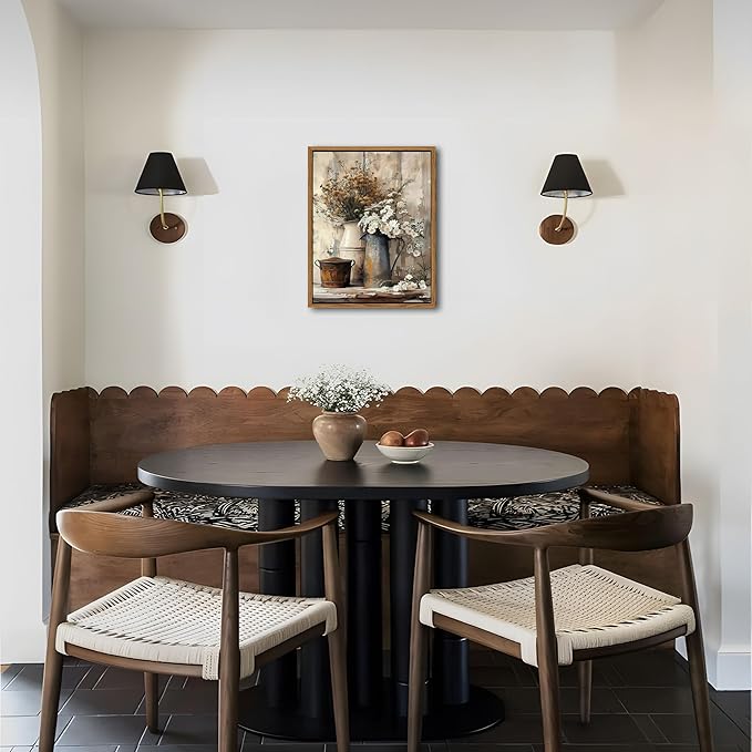 Floating Framed Farmhouse Vintage Canvas Wall Art, Country Floral Daisy Pictures Wall Decor, Wood Grain Art Paintings Poster for Living Room Bedroom Bathroom Rustic Decor 8x10 inch