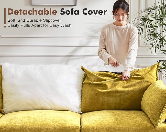 102.6" Luxury Modular Sleeper Sofa Bed 6 Seat Reversible Sectional Couch Deep Seat with Storage Chaises Removable Cover for Living Room, Apartment - Chenille Yellow