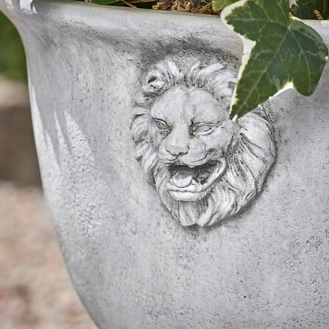 Christopher Knight Home Jorine Light Concrete Planter, Patio Planter, Large Garden Pot, Mid-Centry Gadern Urn, Lionhead Accent Plant Pot, Flower Urn with Drainage Hole for Backyard Home, Antique White