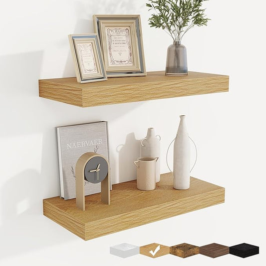 fuqing Floating Shelves for Wall, Bathroom Shelf Wall Mounted for Storage, Shelves with Invisible Bracket for Bedroom, Kitchen, Living Room, Farmhouse Small Book Shelf, 16 Inch Set of 2, Oak