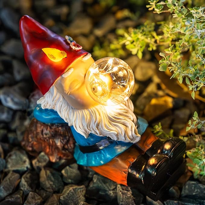 Gnome Solar Garden Statue with LED Light - Waterproof Outdoor Decoration for Terrace, Courtyard & Lawn for Moms & Women