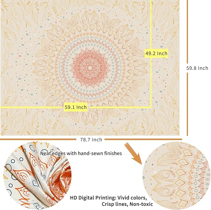 Damanse Floral Tapestry Wall Hanging Cute,Boho Wall Tapestry for Bedroom Aesthetic,Mandala Living Room Decor for Teen Girls (Yellow, 59.8"x78.7")