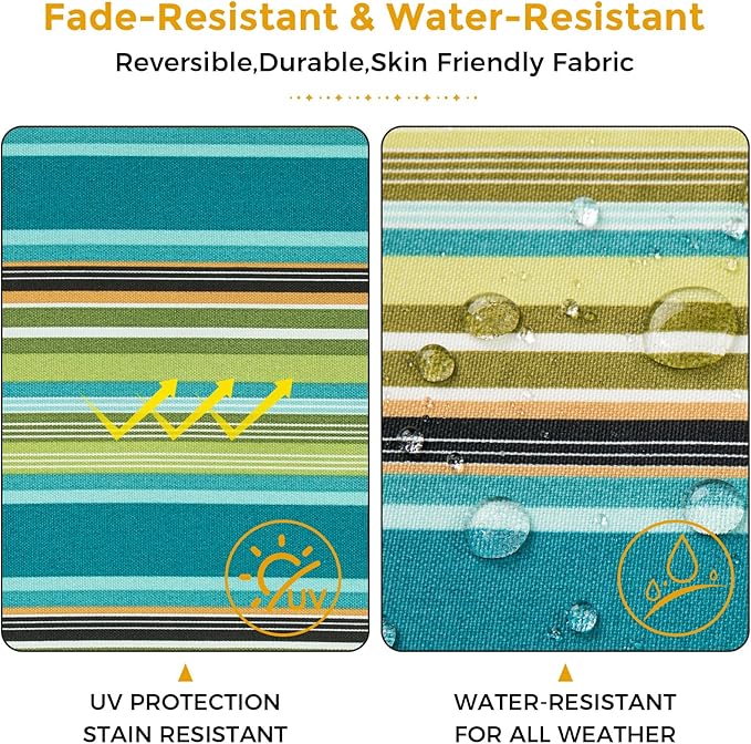 FUNHOME Inflatable Outdoor Ottoman with Air Pump,20"x9" Portable Patio Pouf,Water Resistant,Fade-Resistant,Round Blow Up Footrest Stools for Home Garden Camping Travel(Green Stripe)