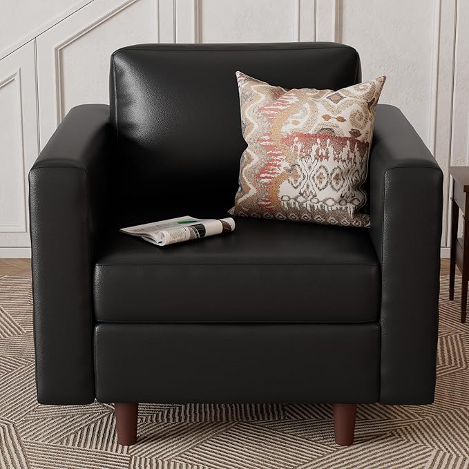 Faux Leather Oversized Accent Chair with Storage Deep Seat Single Sofa Large Reading Armchair for Living Room Bedroom Office Black Set of 2