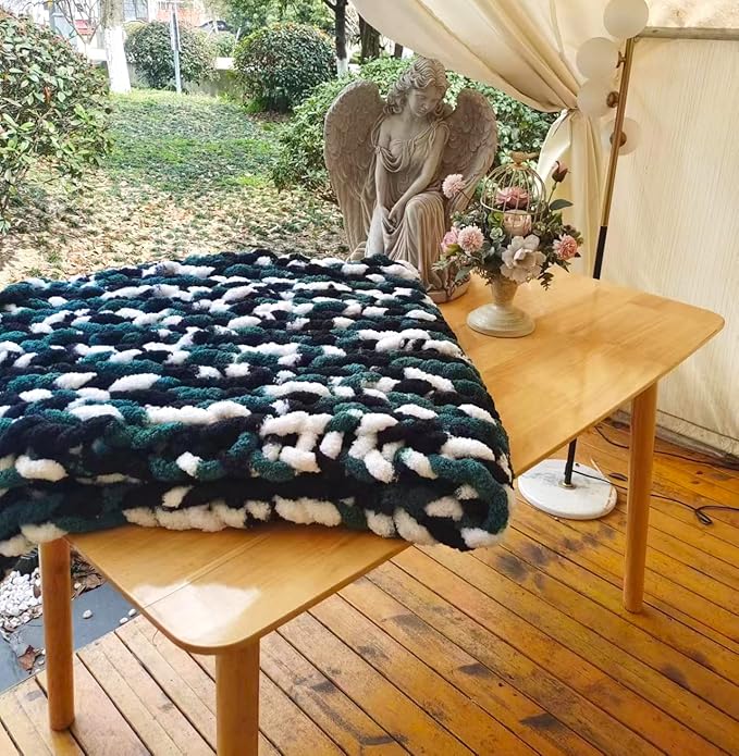 DDL&HEXI Chunky Chenille Blanket 100% Hand Knit with Jumbo Chenille Yarn (50"x60") Super Soft Large Throw Bed Blanket for Couch, Sofa, Home Decor - Machine Washable (06)