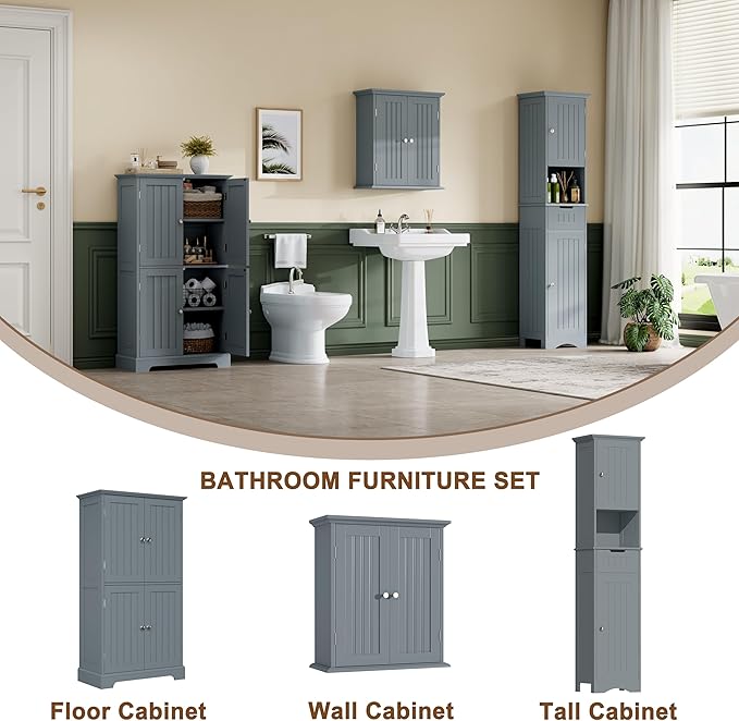 ChooChoo 67" Tall Bathroom Storage Cabinet Freestanding with Adjustable Shelves, Narrow Storage Linen Cabinet with 2 Doors and 1 Drawers for Bathroom, Living Room, Kitchen, Grey