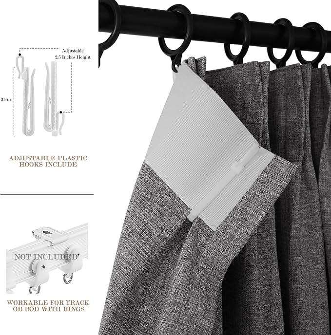 120" Wx96 L Linen Room Divider Drapes for Doorway/Glass Window/Sliding Door/Patio, Extra Wide Pinch Pleated Full Blackout Curtains for Girls Boys Teen Kids Room, 1 Panel, Gray