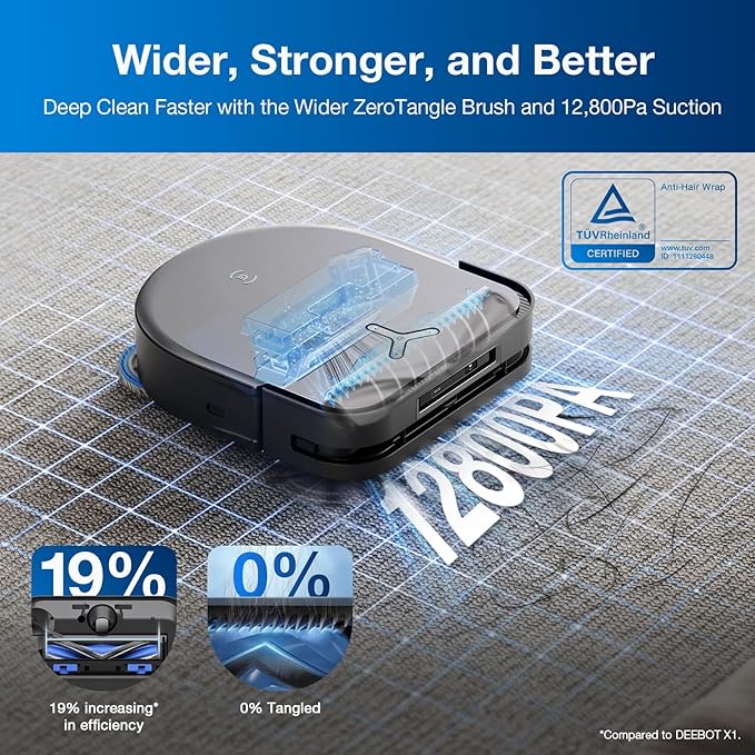 ECOVACS Robot Vacuum Cleaner DEEBOT X5 PRO Omni with All-in-one Station, 12.800Pa, ZeroTangle, TruEdge Adaptive Edge Mopping, 150℉ Hot Water Mop Washing, AINA 2.0 Intelligent Navigation