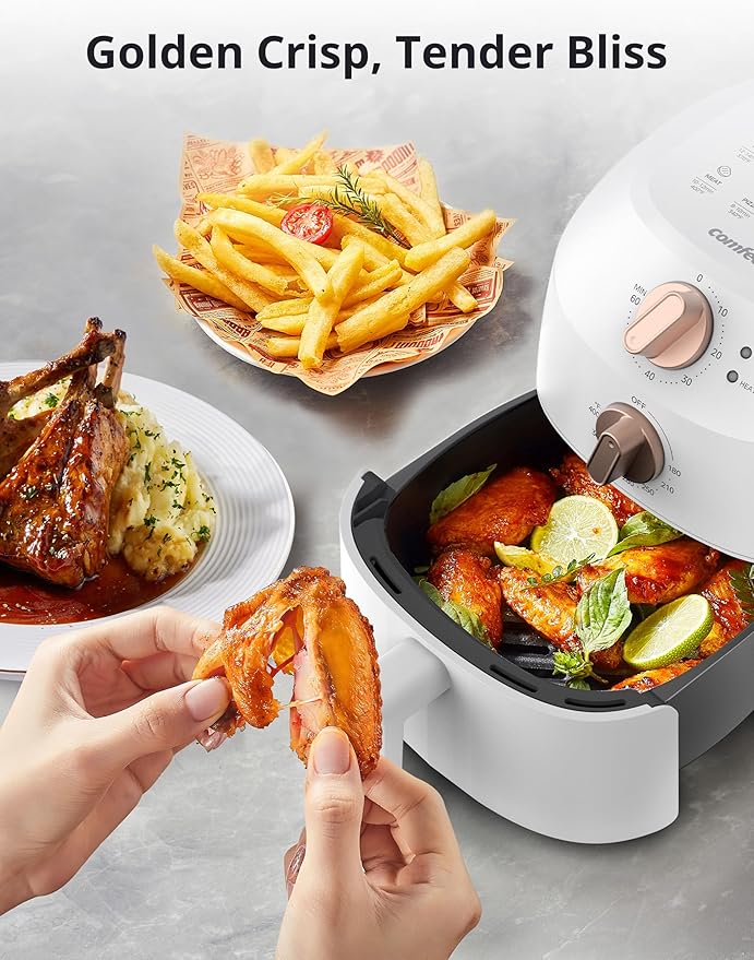 COMFEE' Compact 2.1 Quart Air Fryer with 12 Menu Options, Adjustable Timer & Temperature Control 180-400 degrees F, Dishwasher-Safe Nonstick Fry Basket with Stainless Steel Finish