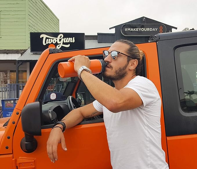 DRINCO Stainless Steel Water Bottle Spout Lid Vacuum Insulated Double Wall Water Bottle Wide Mouth (40oz 32oz 22oz 18oz 14oz) Leak Proof Keep Cold Sport Camping Hiking (22 oz, 22oz Orange)