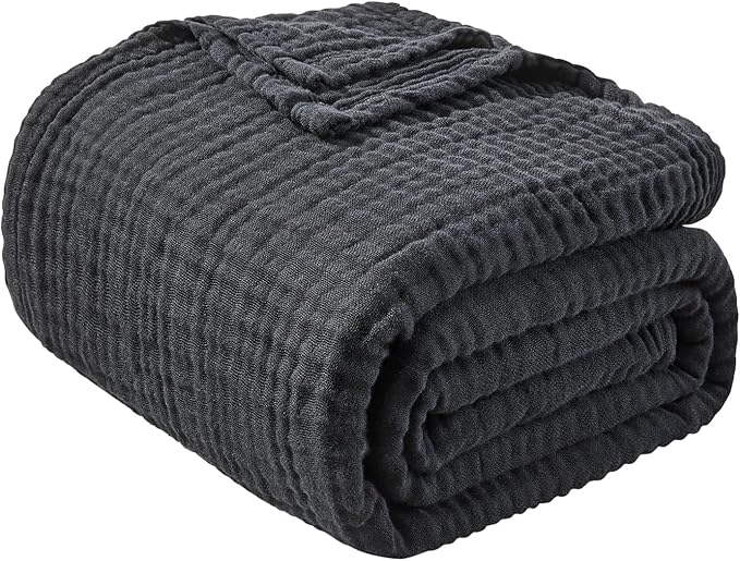 EMME Cotton Muslin Twin Blanket Breathable Gauze Blanket Soft Lightweight Blankets Adults Gifts for Women (Black, 60"x80")