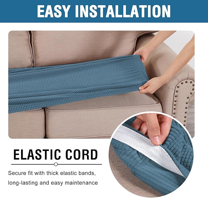 H.VERSAILTEX Super Stretch Individual Seat Cushion Covers Sofa Covers Couch Cushion Covers Slipcover Sets Thick Jacquard Textured Twill Fabric (1 Piece Chair Cushion Cover, Dusty Blue)