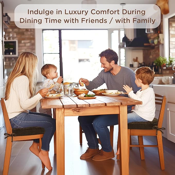 Codi Dining Chair Cushions 2 Pack, Thick Chairs Pads for Indoor Kitchen Room - Washable, Non-Slip Memory Foam Seat Cushion with Ties, 16.5"x16.5"x 3.5", Set of 2, Brown