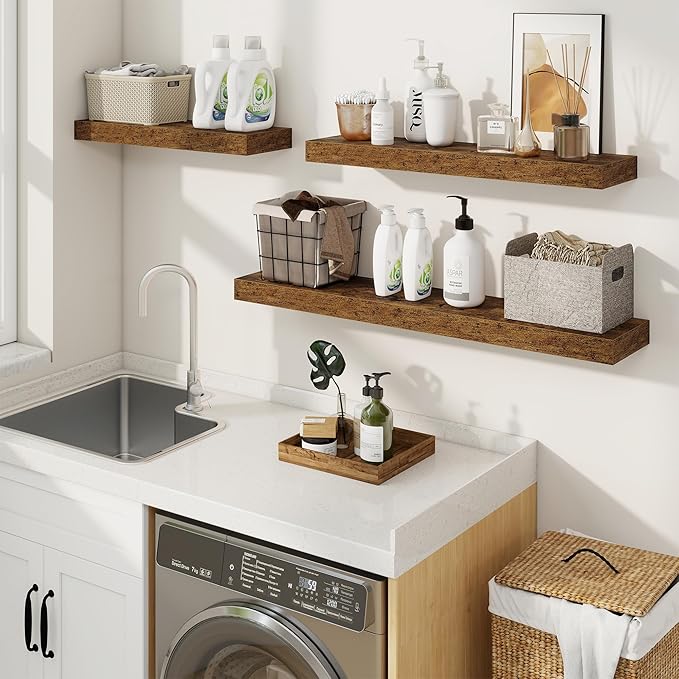 fuqing Floating Shelves for Wall, Bathroom Shelf Wall Mounted for Storage, Shelves with Invisible Bracket for Bedroom, Kitchen, Living Room, Farmhouse Small Book Shelf, 40 Inch Set of 2, Rustic Brown