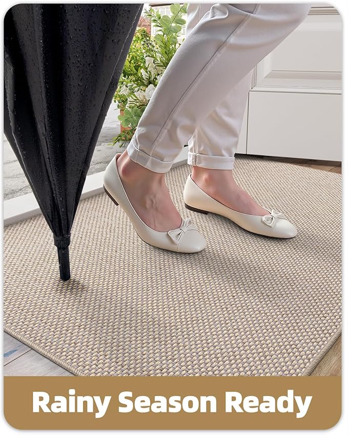 Color&Geometry Front Door Mat Indoor 26"x47", Ultra Non Slip Rubber Backed Dirt Trapper, Low Profile Thin washable, Easy Clean Entry Entryway Rug Door Mat Indoor Entrance, Khaki (Rolled-up NO Creases)